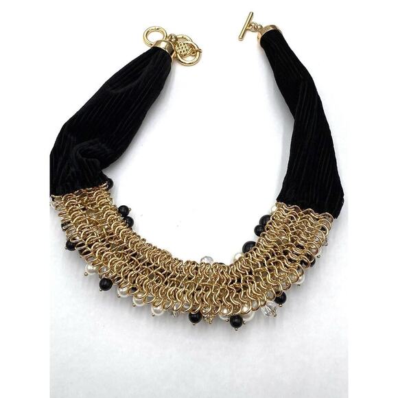 Talbots Necklace Beaded Apron Black Velvet Gold Tone Toggle Clasp 18”-19.5” - Picture 6 of 7